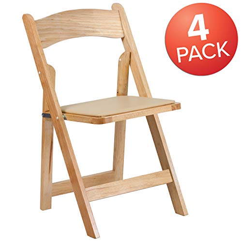 Flash Furniture 4 Pack HERCULES Series Natural Wood Folding Chair with Vinyl Padded Seat