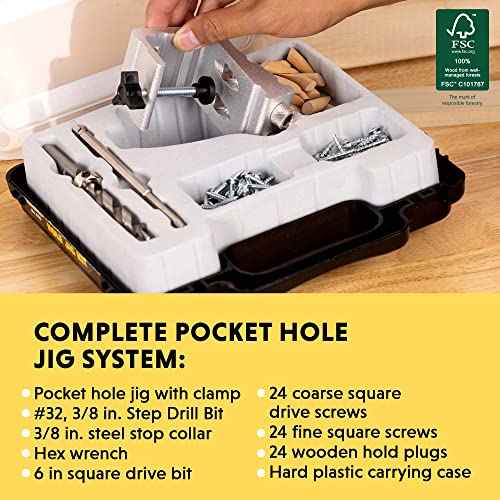 General Tools Woodworking Pocket Hole Jig Kit - All-In-One Aluminum Pocket System with Carrying Case