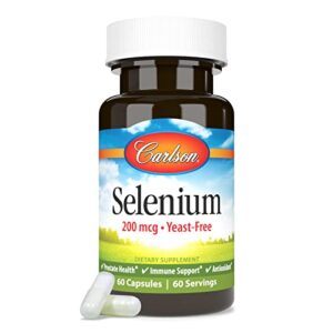 Carlson - Selenium, 200 mcg Yeast-Free, Prostate Health & Immune Support, Antioxidant, 60 Capsules