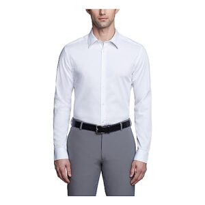 calvin klein men's dress shirts slim fit non iron solid, white, 17.5" neck 34"-35" sleeve
