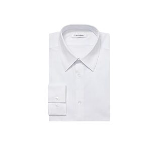 Calvin Klein Men's Dress Shirts Slim Fit Non Iron Solid, White, 17.5" Neck 34"-35" Sleeve