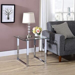 Kings Brand Furniture - Modern Chrome Finish Square Side End Table with Tempered Glass Top, Nightstand for Bedroom Living Room Office