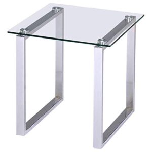 Kings Brand Furniture - Modern Chrome Finish Square Side End Table with Tempered Glass Top, Nightstand for Bedroom Living Room Office