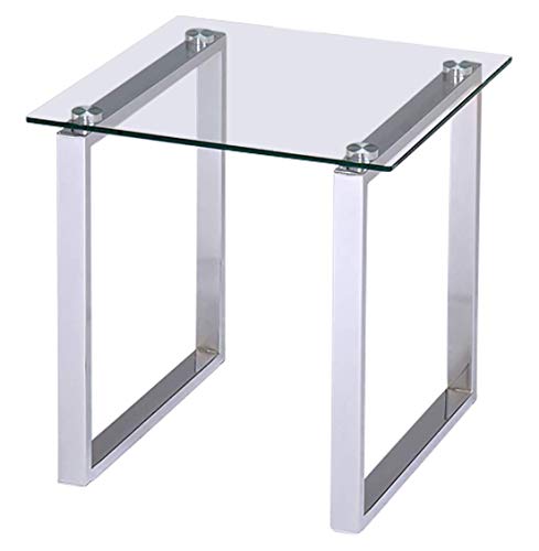 Kings Brand Furniture - Modern Chrome Finish Square Side End Table with Tempered Glass Top, Nightstand for Bedroom Living Room Office