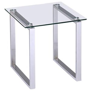 Kings Brand Furniture - Modern Chrome Finish Square Side End Table with Tempered Glass Top, Nightstand for Bedroom Living Room Office