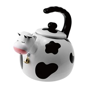 whistling tea kettle for stove top enamel on steel teakettle, supreme housewares cow design teapot water kettle cute kitchen accessories teteras (2.3 quart, cow)
