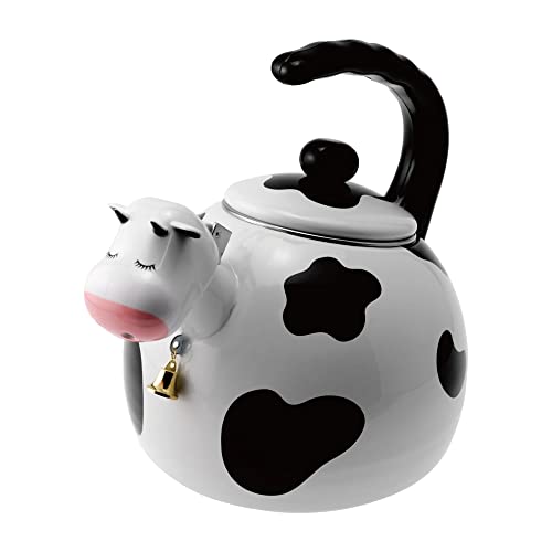 Whistling Tea Kettle for Stove Top Enamel on Steel Teakettle, Supreme Housewares Cow Design Teapot Water Kettle Cute Kitchen Accessories Teteras (2.3 Quart, Cow)