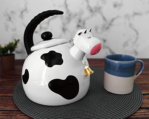 Whistling Tea Kettle for Stove Top Enamel on Steel Teakettle, Supreme Housewares Cow Design Teapot Water Kettle Cute Kitchen Accessories Teteras (2.3 Quart, Cow)