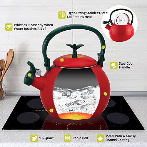 Whistling Tea Kettle for Stove Top Enamel on Steel Teakettle, Supreme Housewares Apple Design Teapot Water Kettle Cute Kitchen Accessories Teteras (1.6 Quart, Apple)