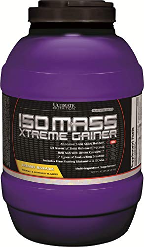 Ultimate Nutrition ISO Mass Xtreme Gainer, Isolate Protein Powder with Creatine - Weight Gain Serious Lean Muscle Mass with 60 Grams of Protein, Banana, 30 Servings