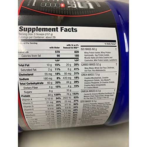 Ultimate Nutrition ISO Mass Xtreme Gainer, Isolate Protein Powder with Creatine - Weight Gain Serious Lean Muscle Mass with 60 Grams of Protein, Banana, 30 Servings