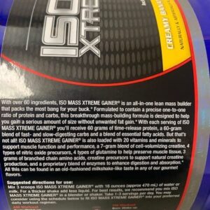 Ultimate Nutrition ISO Mass Xtreme Gainer, Isolate Protein Powder with Creatine - Weight Gain Serious Lean Muscle Mass with 60 Grams of Protein, Banana, 30 Servings