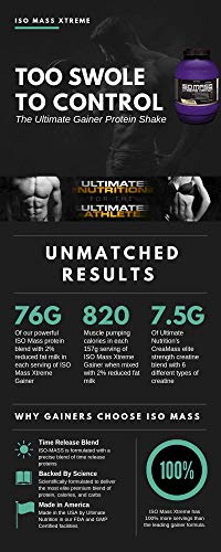 Ultimate Nutrition ISO Mass Xtreme Gainer, Isolate Protein Powder with Creatine - Weight Gain Serious Lean Muscle Mass with 60 Grams of Protein, Banana, 30 Servings