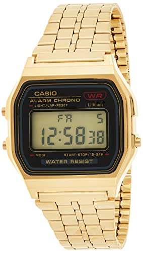 Casio Collection Women's Watch A159WGEA, Black/Gold, 36.8 x 33.2 x 8.2 mm, Bracelet (A159WGEA-1EF)