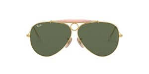 ray-ban rb3138 shooter aviator sunglasses, gold blush/g-15 green, 62 mm