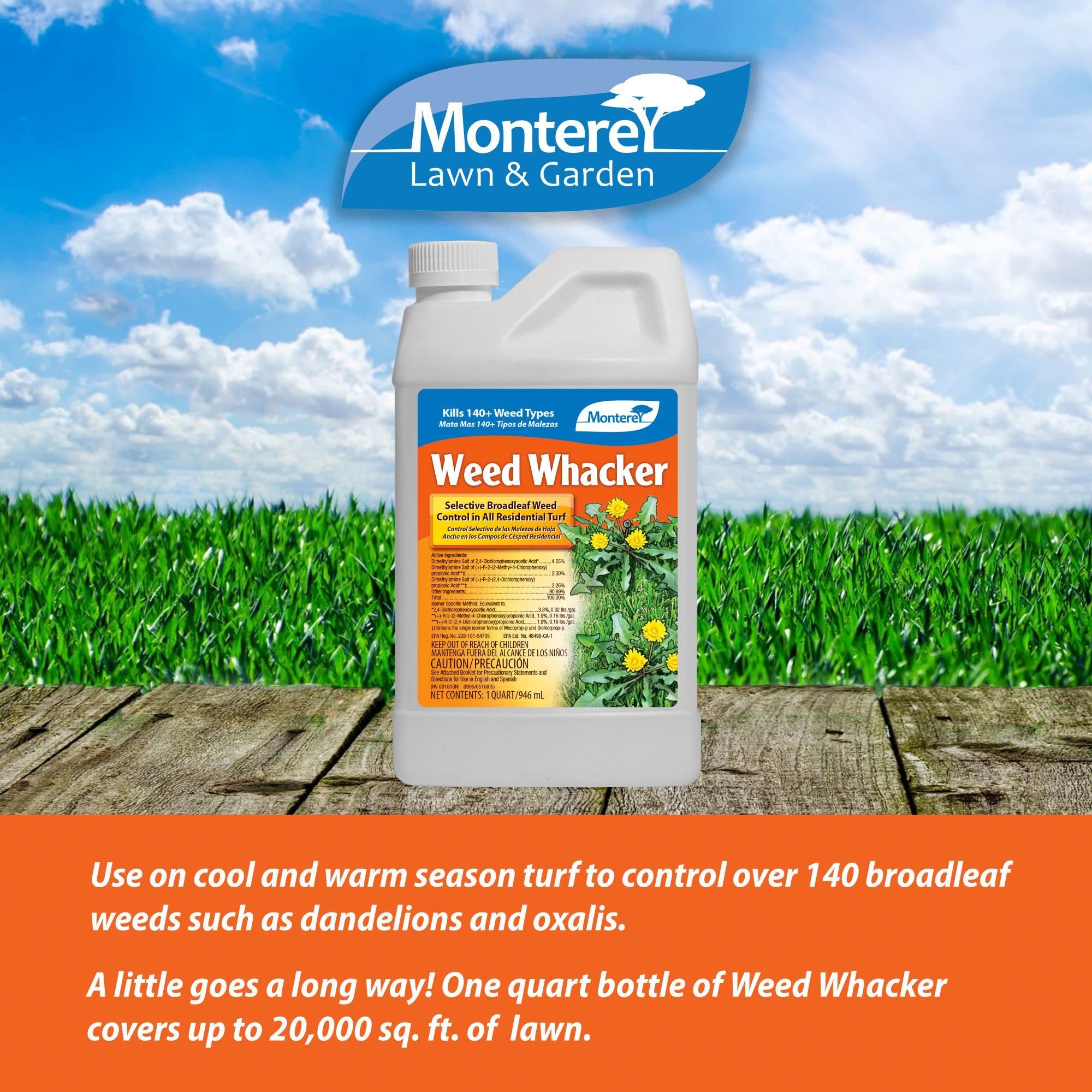 Monterey LG5285 Whacker Herbicide Concentrate, Broadleaf Weed Killer for Lawns, 32 oz