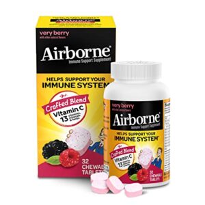 airborne vitamin c 1000mg (per serving) - very berry chewable tablets (32 count in a box), gluten-free immune support supplement, with vitamins a c e, zinc, selenium, echinacea & ginger, antioxidants