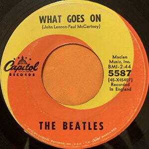 Nowhere Man b/w What Goes On by the Beatles (45 RPM) (Red/orange target label)