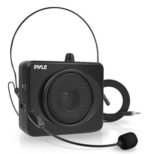 pyle-pro portable waist-band pa speaker system - compact voice amplifier and headset microphone set with built-in rechargeable battery, mp3/usb playback, aux, power adapter, strap, belt clip pwma60ub
