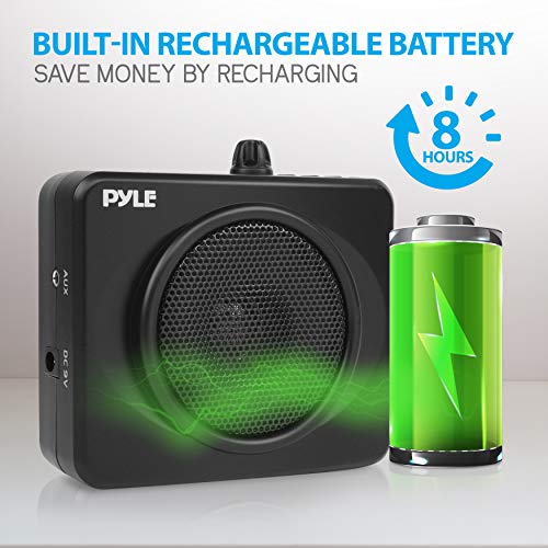 PYLE-PRO Portable Waist-Band PA Speaker System - Compact Voice Amplifier and Headset Microphone Set with Built-in Rechargeable Battery, MP3/USB Playback, AUX, Power Adapter, Strap, Belt Clip PWMA60UB
