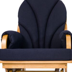 foundations lullaby glider rocker chair for nursery or daycare, solid wood base frame, padded foam arm rests, side storage pockets, designed for comfort (natural/blue)