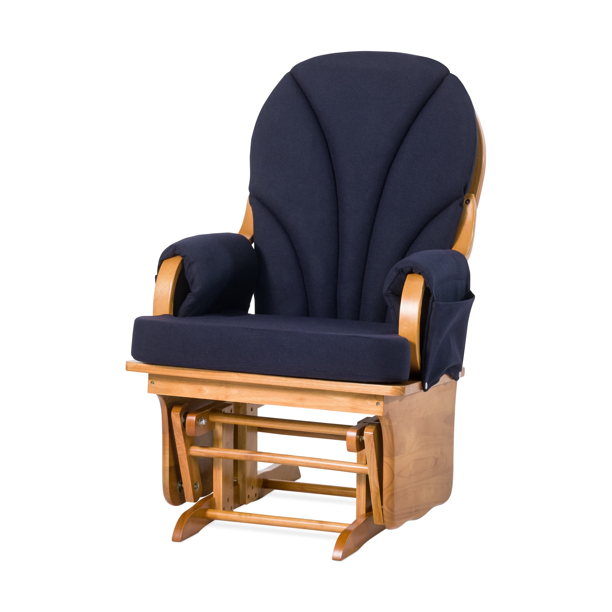 Foundations Lullaby Glider Rocker Chair for Nursery or Daycare, Solid Wood Base Frame, Padded Foam Arm Rests, Side Storage Pockets, Designed for Comfort (Natural/Blue)