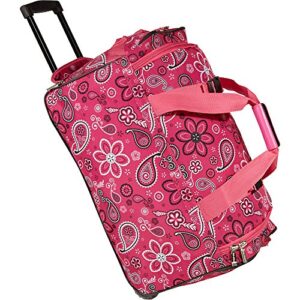 rockland rolling duffel bag, pink bandana, 22-inch