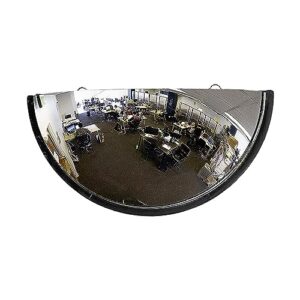 18” acrylic bubble half dome mirror with black rim, round indoor security mirror for driveway safety spots, outdoor warehouse side view, circular wall mirror for office use - vision metalizers (dpb1812)