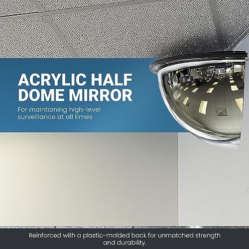 18” Acrylic Bubble Half Dome Mirror with Black Rim, Round Indoor Security Mirror for Driveway Safety Spots, Outdoor Warehouse Side View, Circular Wall Mirror for Office Use - Vision Metalizers (DPB1812)