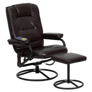 flash furniture whitney massaging multi-position recliner and ottoman with metal bases in brown leathersoft