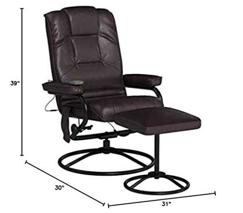 Flash Furniture Whitney Massaging Multi-Position Recliner and Ottoman with Metal Bases in Brown LeatherSoft