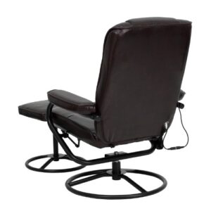 Flash Furniture Whitney Massaging Multi-Position Recliner and Ottoman with Metal Bases in Brown LeatherSoft