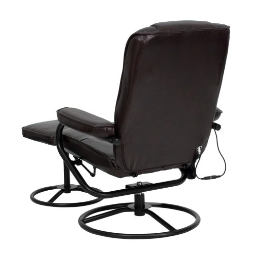 Flash Furniture Whitney Massaging Multi-Position Recliner and Ottoman with Metal Bases in Brown LeatherSoft