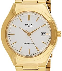 Casio Mens Stainless Steel Analog Watch Gold w/White Dial Batons - MTP-1170N-7A