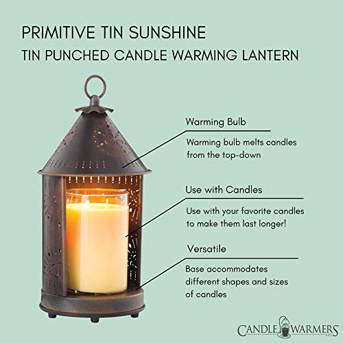 Candle Warmers Etc Tin Punched Candle Warmer Lantern For Top-Down Candle Melting, Sunshine Primitive Tin