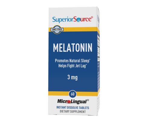 Superior Source Melatonin 3 mg, Quick Dissolve MicroLingual Tablets, 60 Ct, with Chamomile, Natural Sleep Support, Melatonin, for Adults, Non-GMO