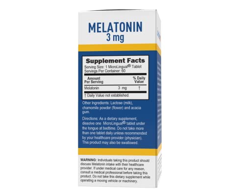 Superior Source Melatonin 3 mg, Quick Dissolve MicroLingual Tablets, 60 Ct, with Chamomile, Natural Sleep Support, Melatonin, for Adults, Non-GMO