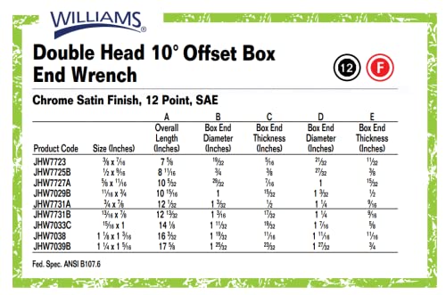 Williams 7725B Box Wrench 12 Point, 1/2 X 9/16-Inch
