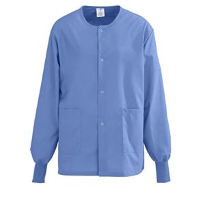 medline angelstat unisex snap-front warm-up scrub jacket, ciel blue, size medium