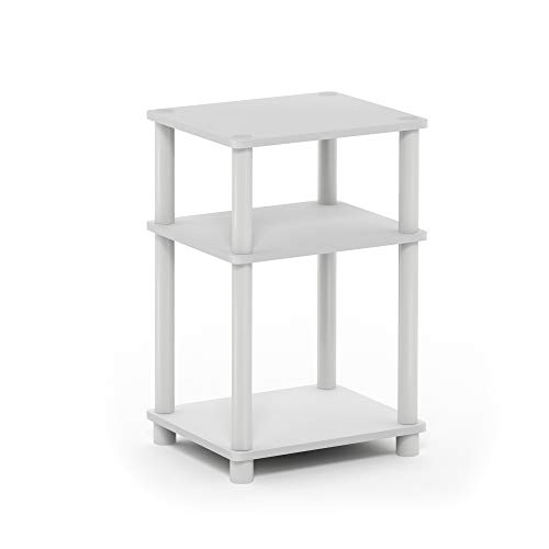 Furinno Just 3-Tier Turn-N-Tube End Table / Side Table / Night Stand / Bedside Table with Plastic Poles, 1-Pack, White/White