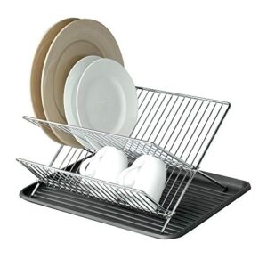 smart design dish drainer rack w/ in sink or counter drying - steel metal wire - cutlery, plates, dishes, cups, silverware organization - kitchen (folding, chrome)