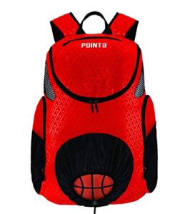 point3 point3 basketball backpack road trip 2.0, bag with drawstring for soccer, volleyball & more, compartments for shoes, water, & clothes, water resistant equipment bag, unisex sports backpack - red