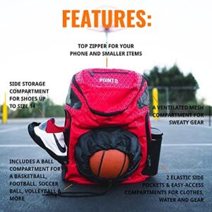 POINT3 POINT3 Basketball Backpack Road Trip 2.0, Bag with Drawstring for Soccer, Volleyball & More, Compartments for Shoes, Water, & Clothes, Water Resistant Equipment Bag, Unisex Sports Backpack - Red