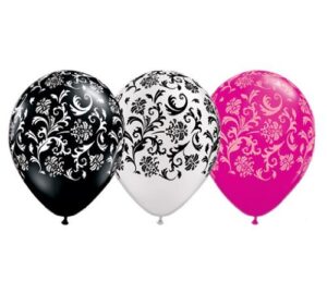 qualatex (12) 11 damask patterned black, white & pink latex balloons party decor by qualatex