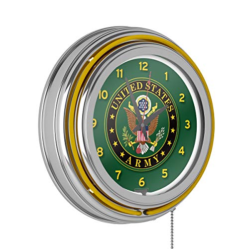 U.S. Army Symbol Chrome Double Ring Neon Clock