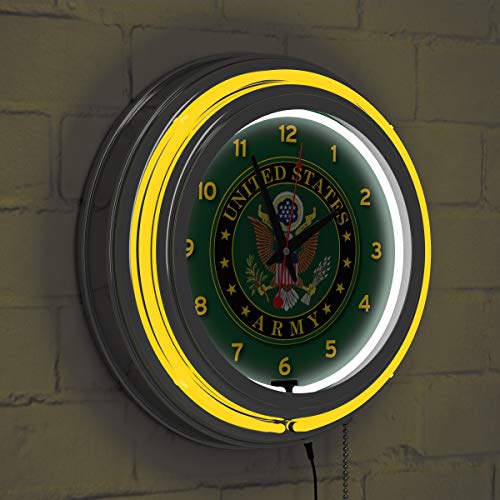 U.S. Army Symbol Chrome Double Ring Neon Clock