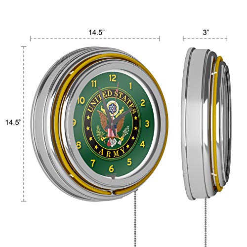 U.S. Army Symbol Chrome Double Ring Neon Clock