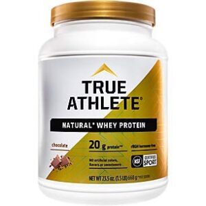 true athlete natural whey protein - chocolate, 20g of protein per serving - probiotics for digestive health, hormone free (1.5 pound powder)