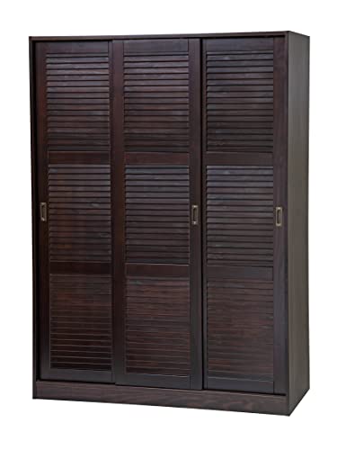 Palace Imports 100% Solid Wood Wardrobe/Armoire/Closet with 3 Sliding Louvered Doors, Java. 5 Shelves Included. Additional Large Shelves Sold Separately.