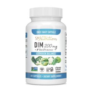 smnutrition dim supplement 200 mg | estrogen balance for women & men | hormone balance, menopause supplements for women, antioxidant support | clean label project certified, vegan, soy free 60 ct.